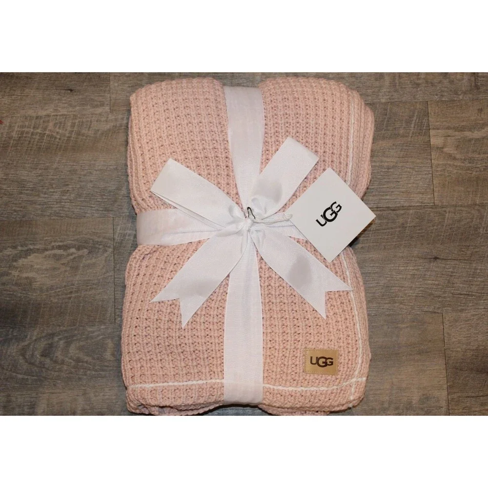 UGG HOME WAFFLE KNIT SWEATER THROW BLANKET PINK 50 X‎ 70 NEW